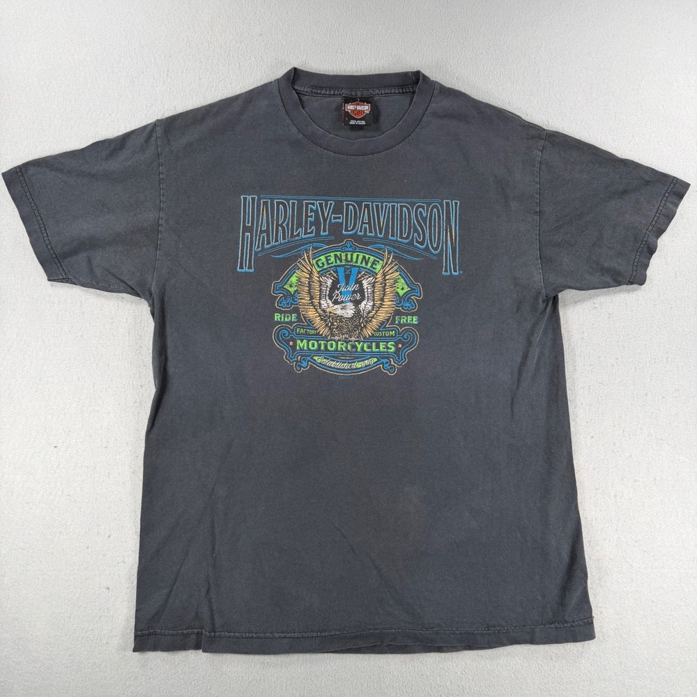 Y2k Harley Davidson Brothers Branford Eagle Graphic T-Shirt Mens L Black Bravado